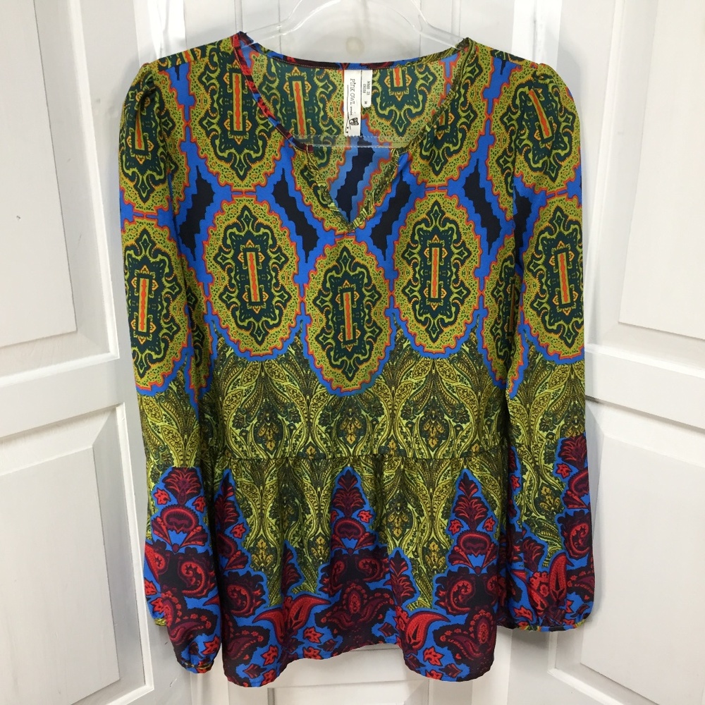 Pink Owl Green Boho Long Sleeve Tunic